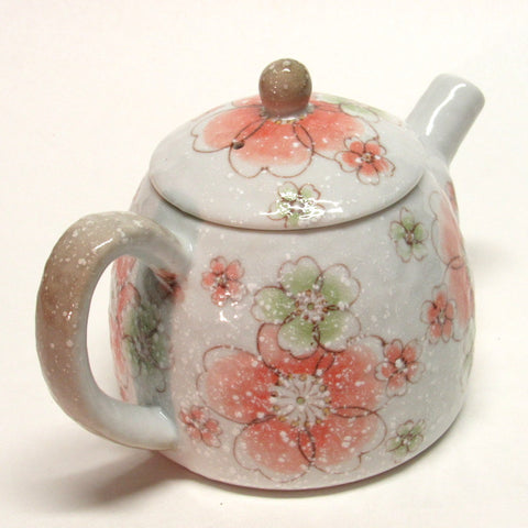 Japanese Mino porcelain teapot - pink flower