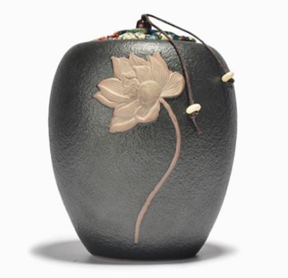 tea caddy - lotus flower carving