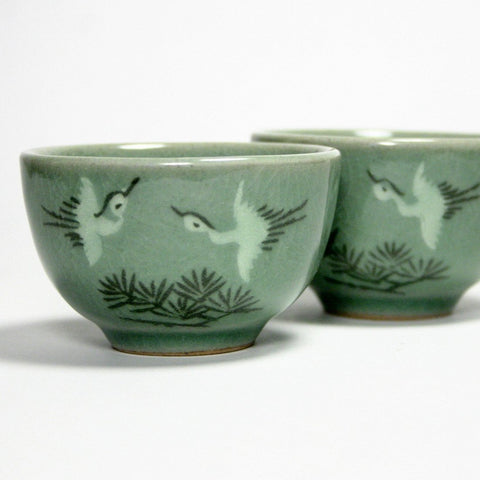 Korean celadon teacup - Pinetree Crane