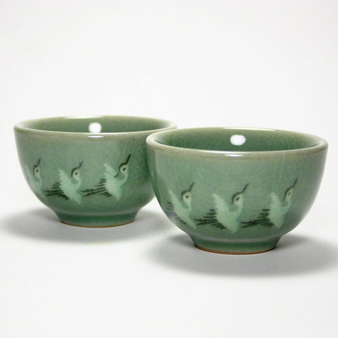 Korean celadon teacup - Three Cranes